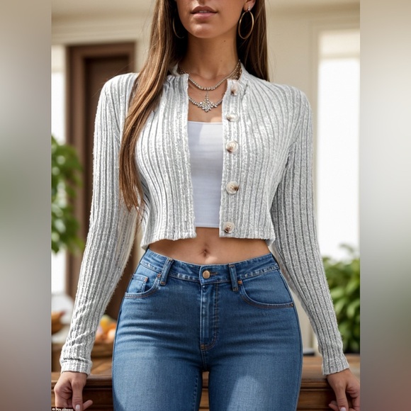 Button Up Round Neck Long Sleeve Cardigan - Picture 1 of 5